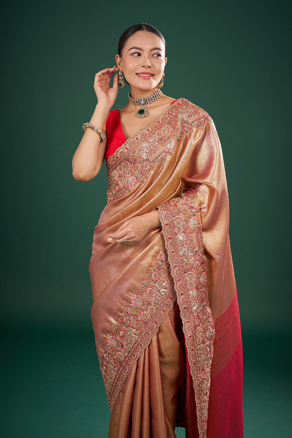 Red and Gold Pure Banarasi Saree with Zardozi Work and Unstitched Blouse