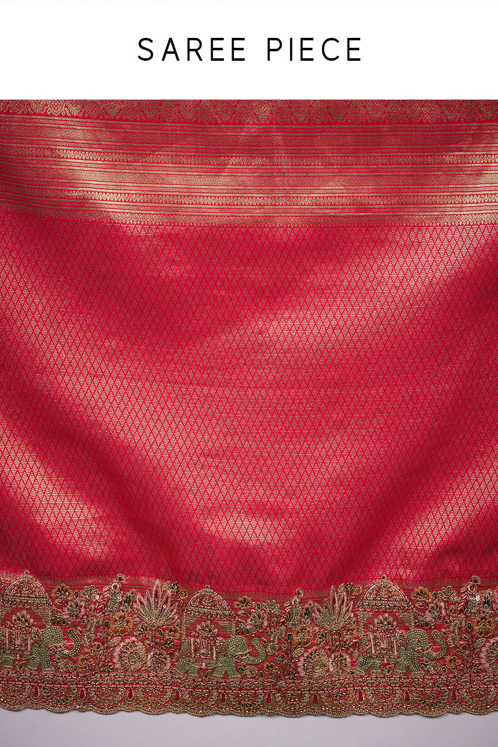 Red and Gold Pure Banarasi Saree with Zardozi Work and Unstitched Blouse