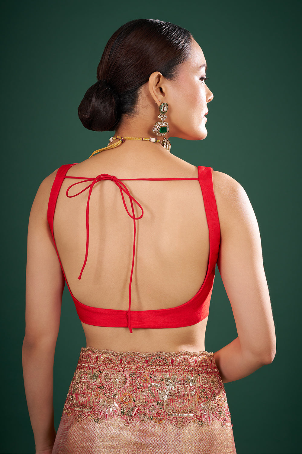 Red and Gold Pure Banarasi Saree with Zardozi Work and Unstitched Blouse