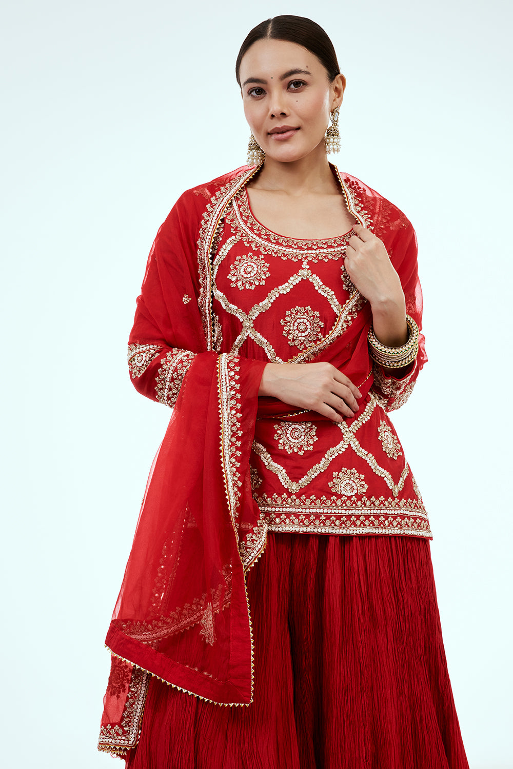 Red Art Silk Palazzo Set with Zardosi Work