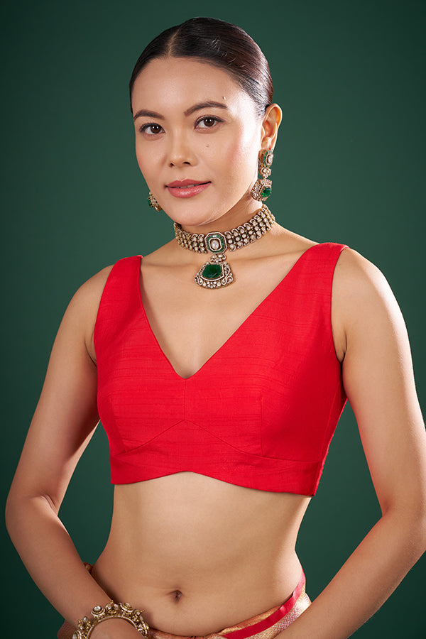 Red Art Silk Plain Blouse
