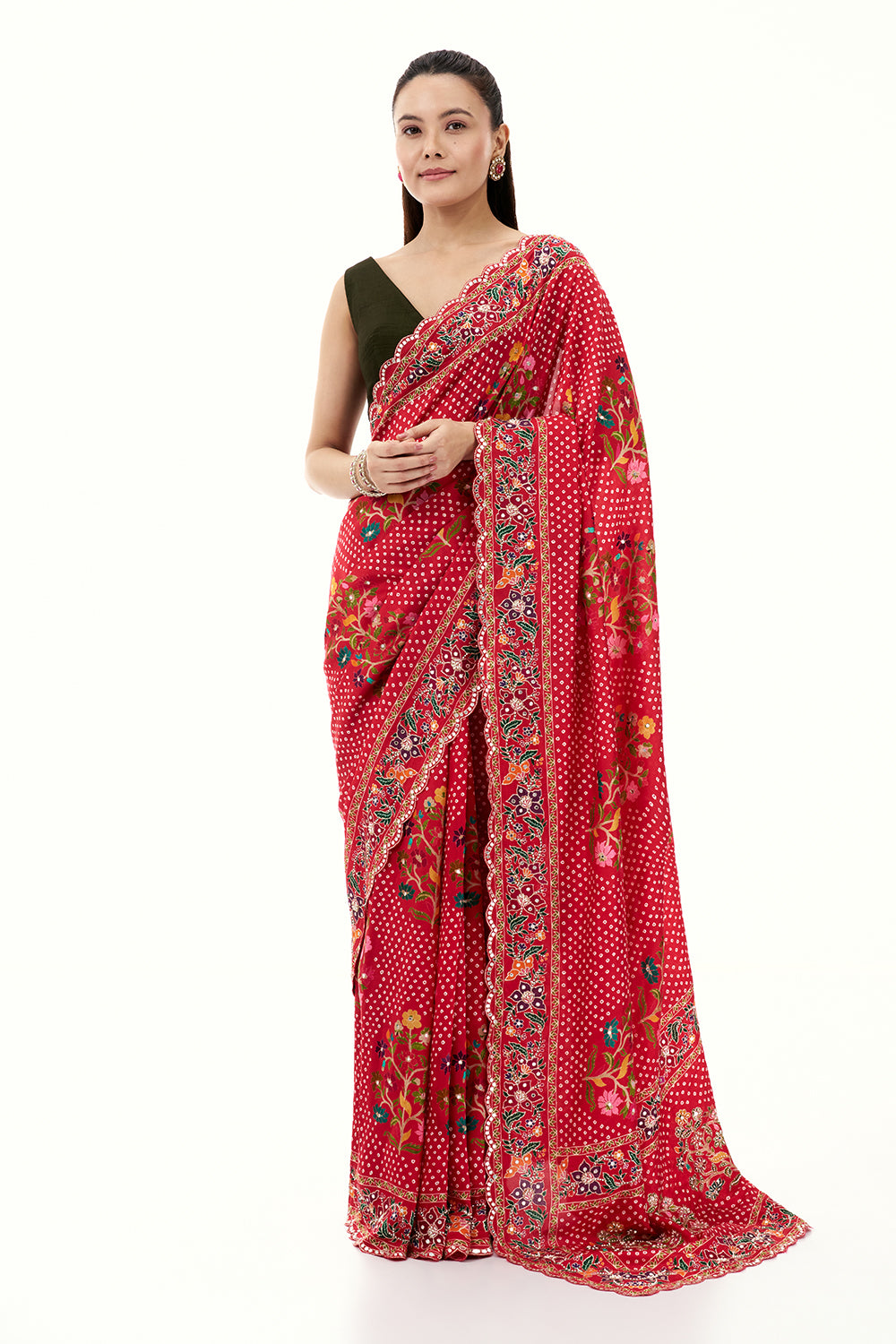 Red Art Silk Printed Saree with Mirror and Sequin Work