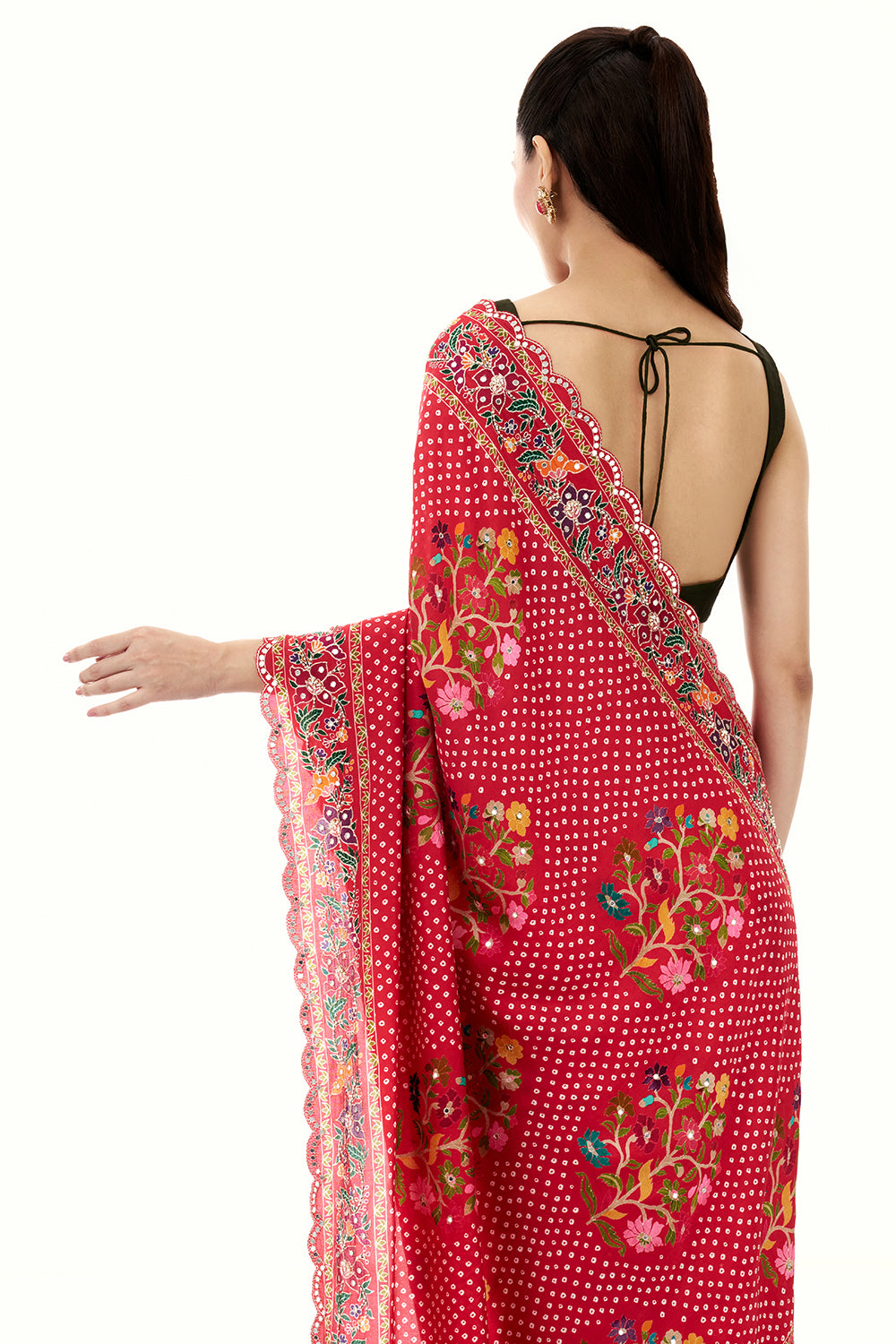 Red Art Silk Printed Saree with Mirror and Sequin Work