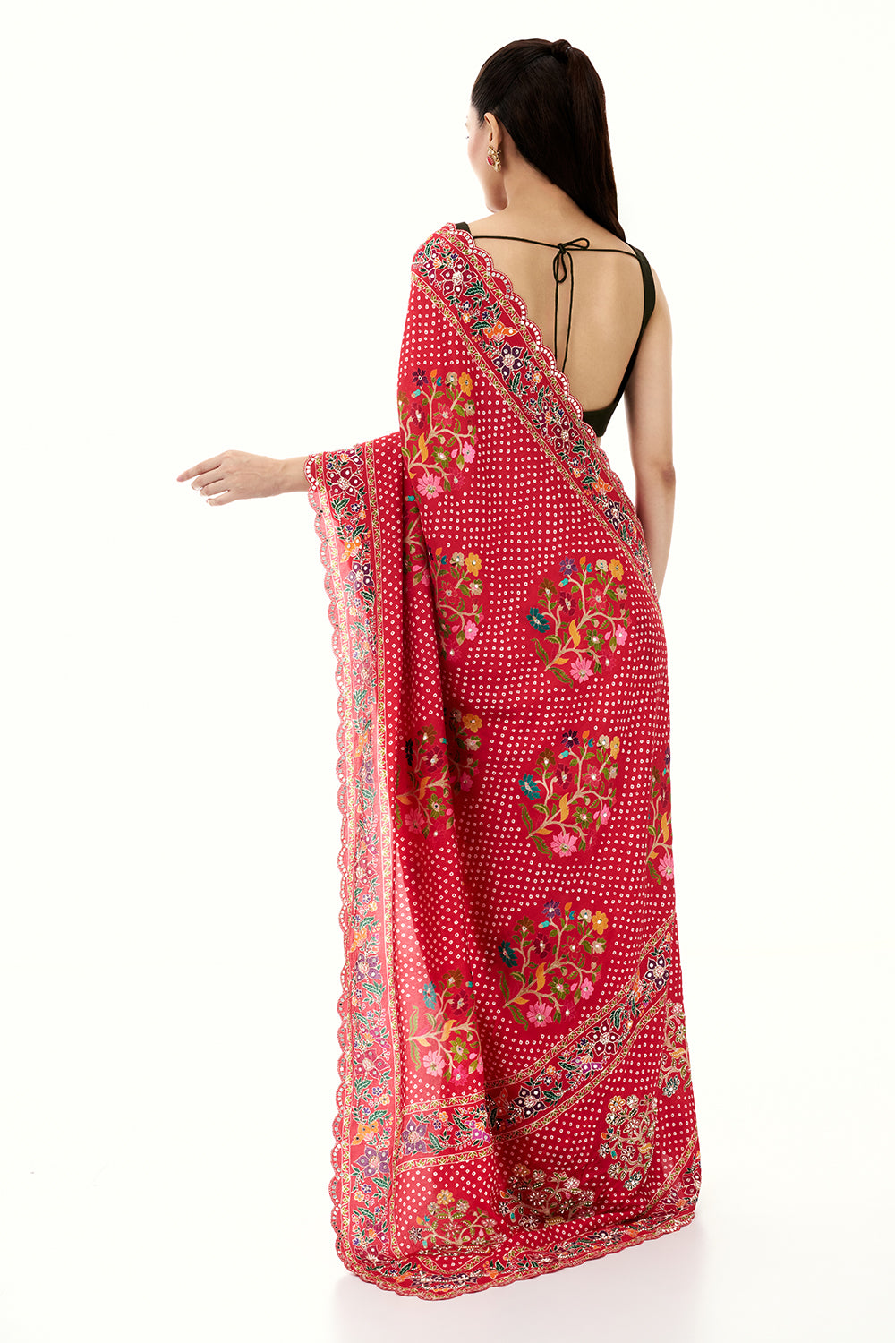 Red Art Silk Printed Saree with Mirror and Sequin Work
