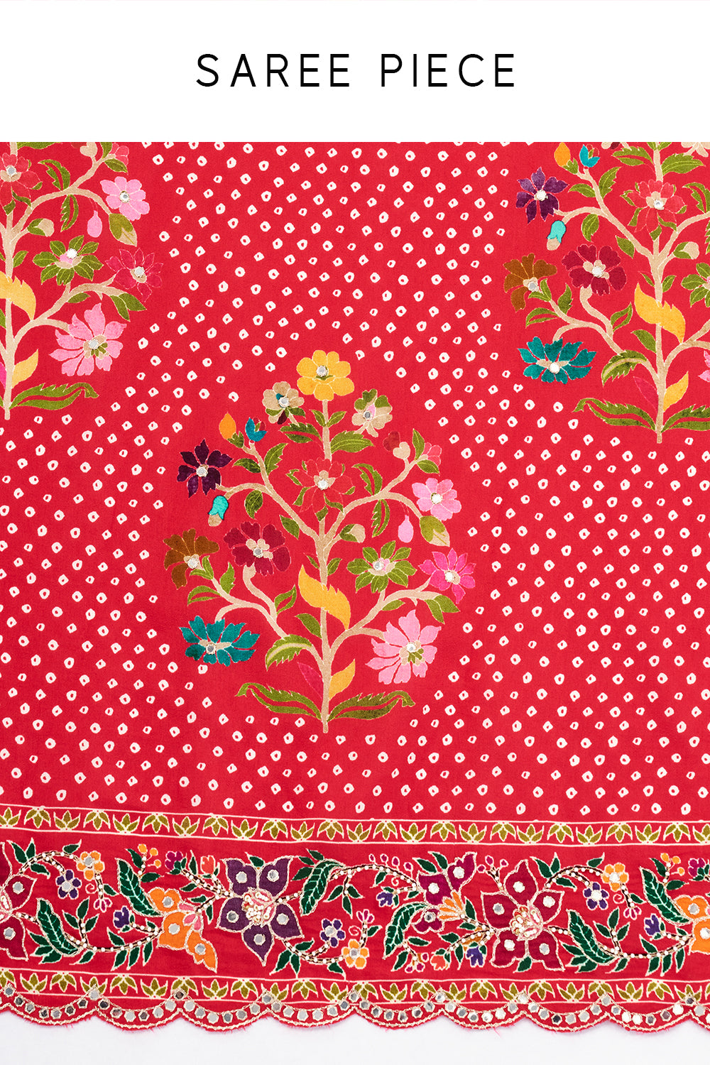 Red Art Silk Printed Saree with Mirror and Sequin Work