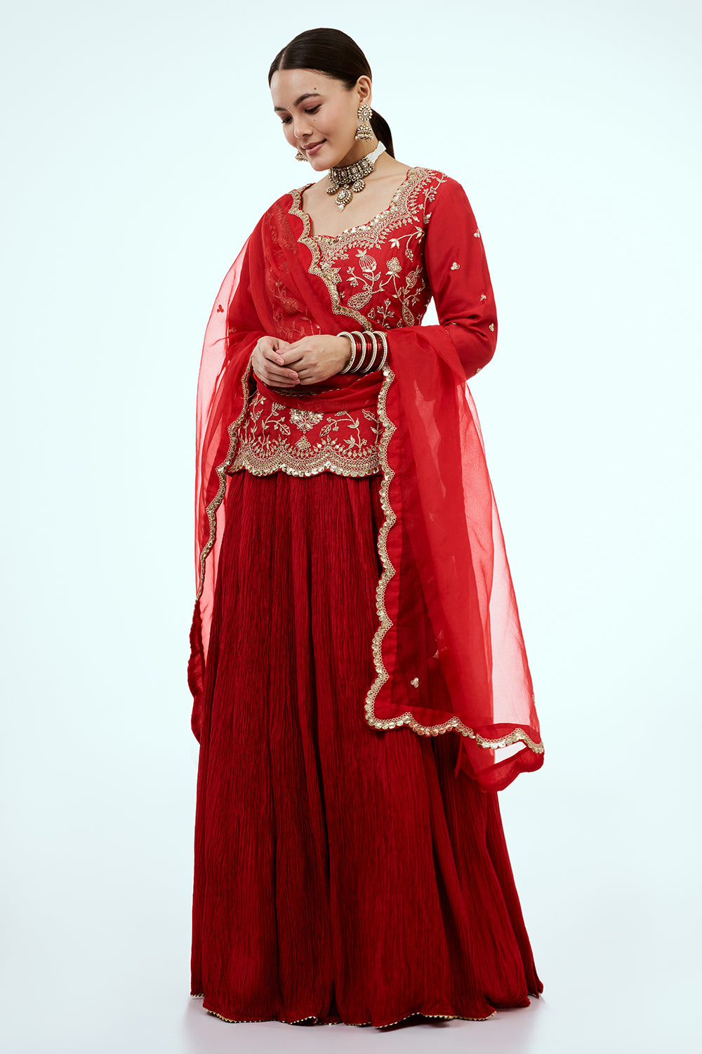 Red Art Silk Suit Set with Gota Work