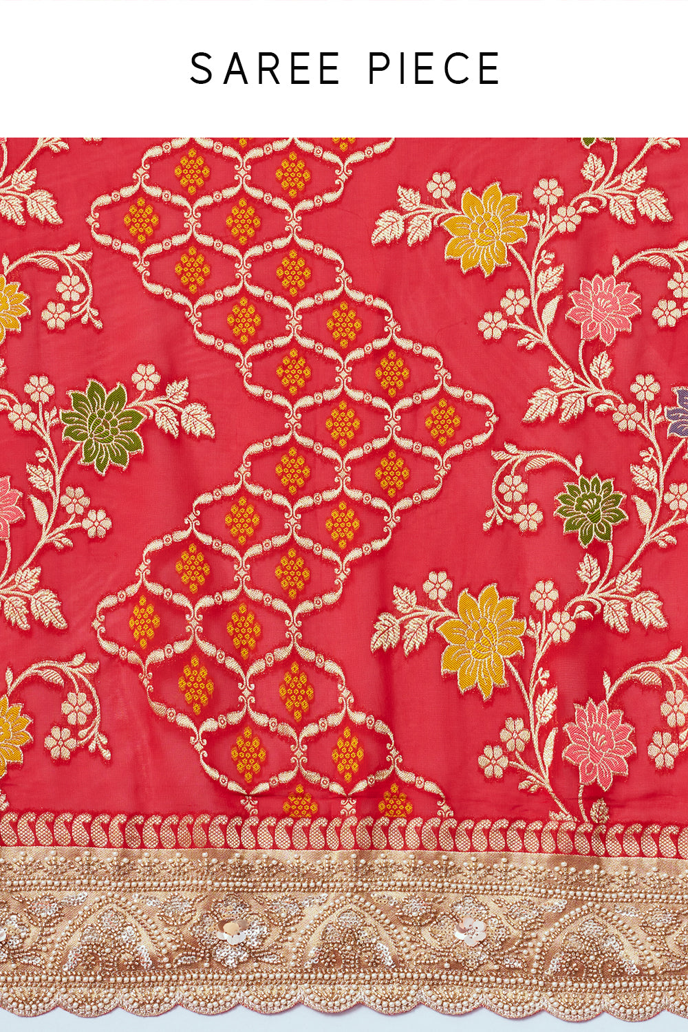 Red Banarasi Khadi Georgette Saree with Cutdana Work