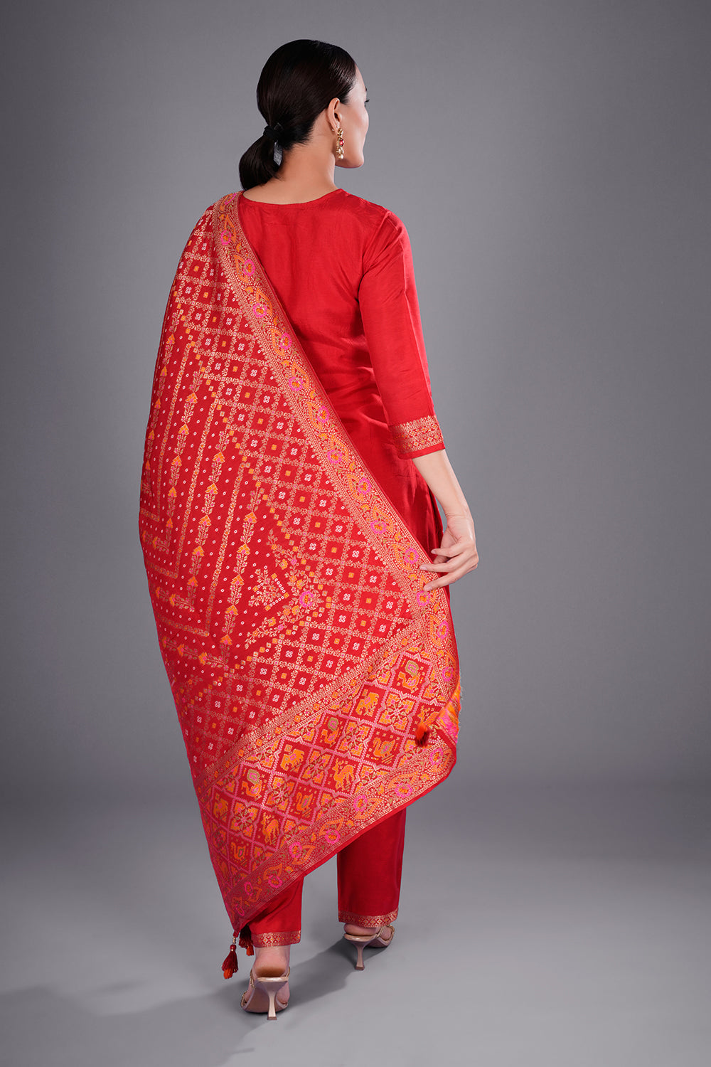 Red Banarasi Kurta Set with Zari Embroidery