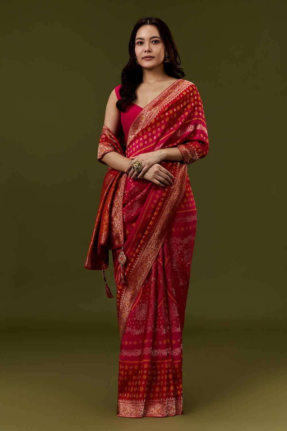 Red Banarasi Silk Saree with Meenakari Embroidery