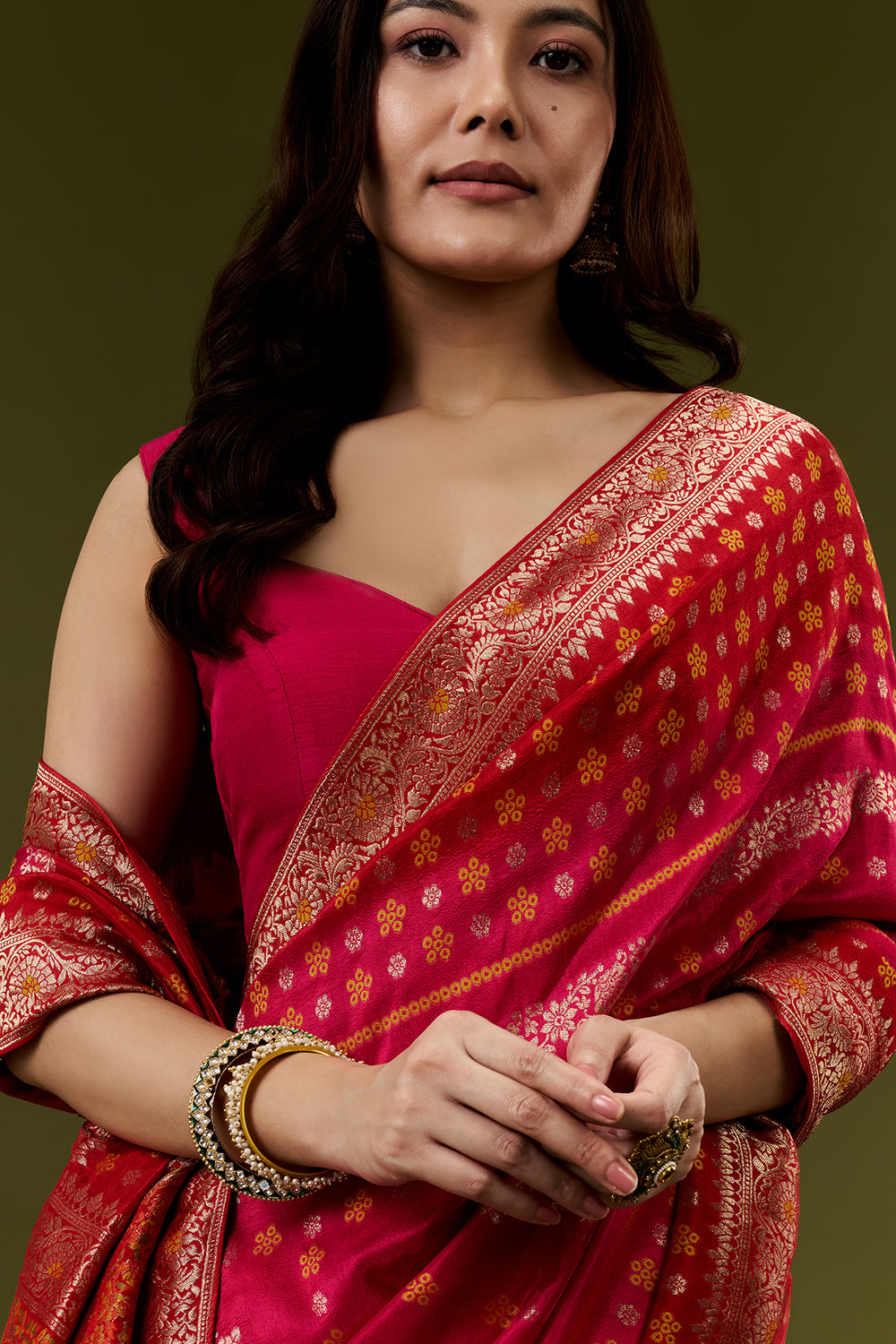 Red Banarasi Silk Saree with Meenakari Embroidery