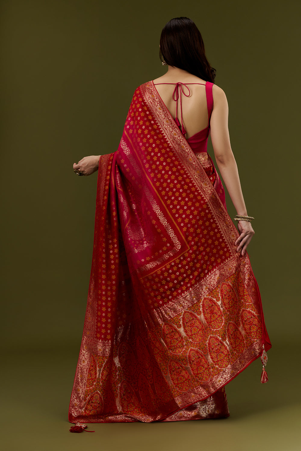 Red Banarasi Silk Saree with Meenakari Embroidery