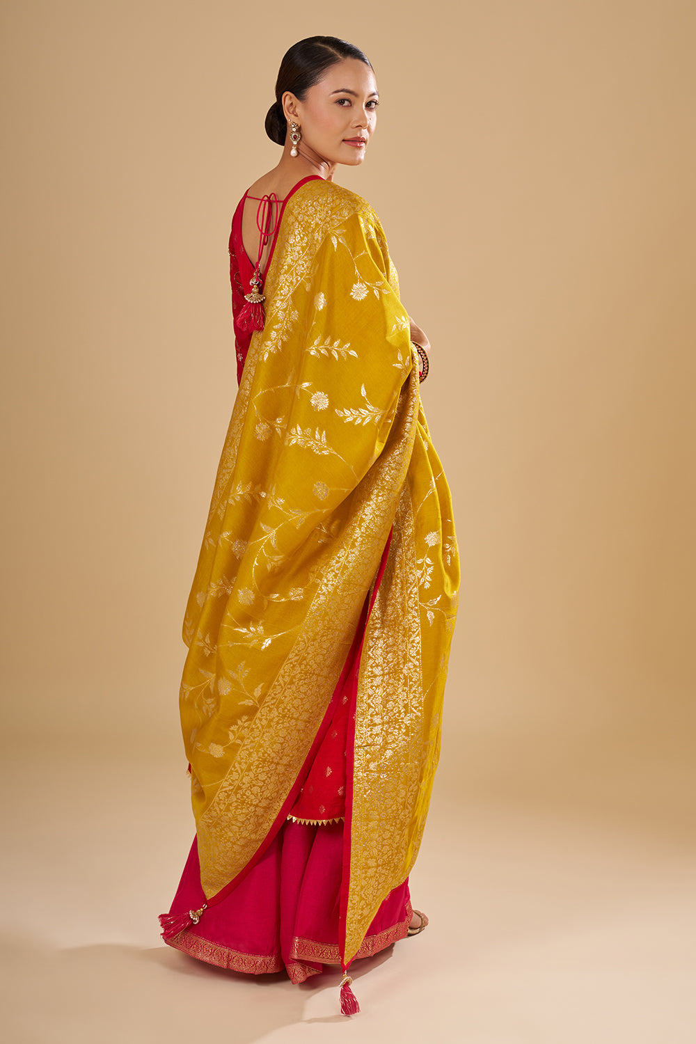 Red Buti Banarasi Anarkali Set with Resham, Zardozi and Sequins Hand Embroidery