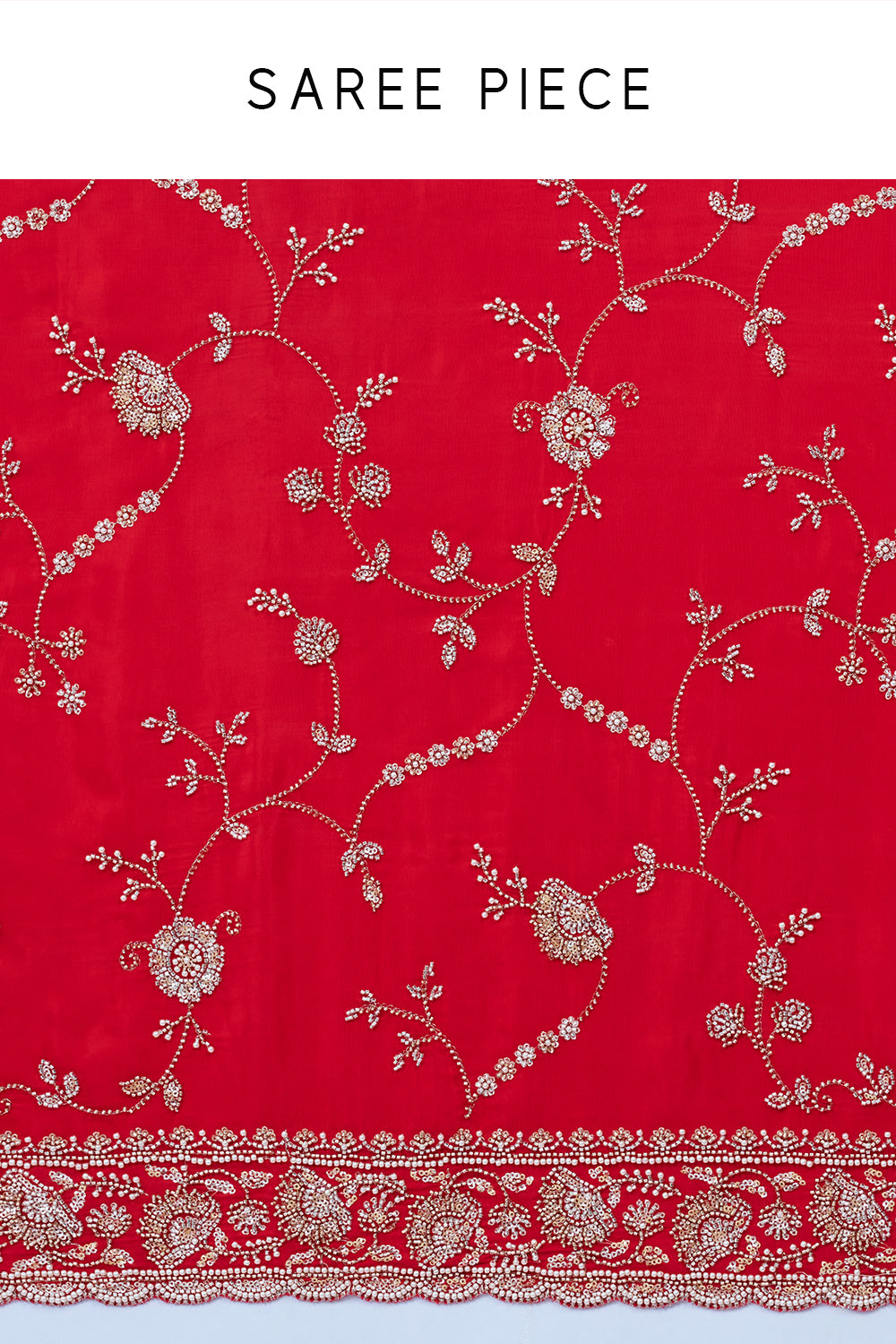 Red Crepe Silk Saree with Cutdana Work