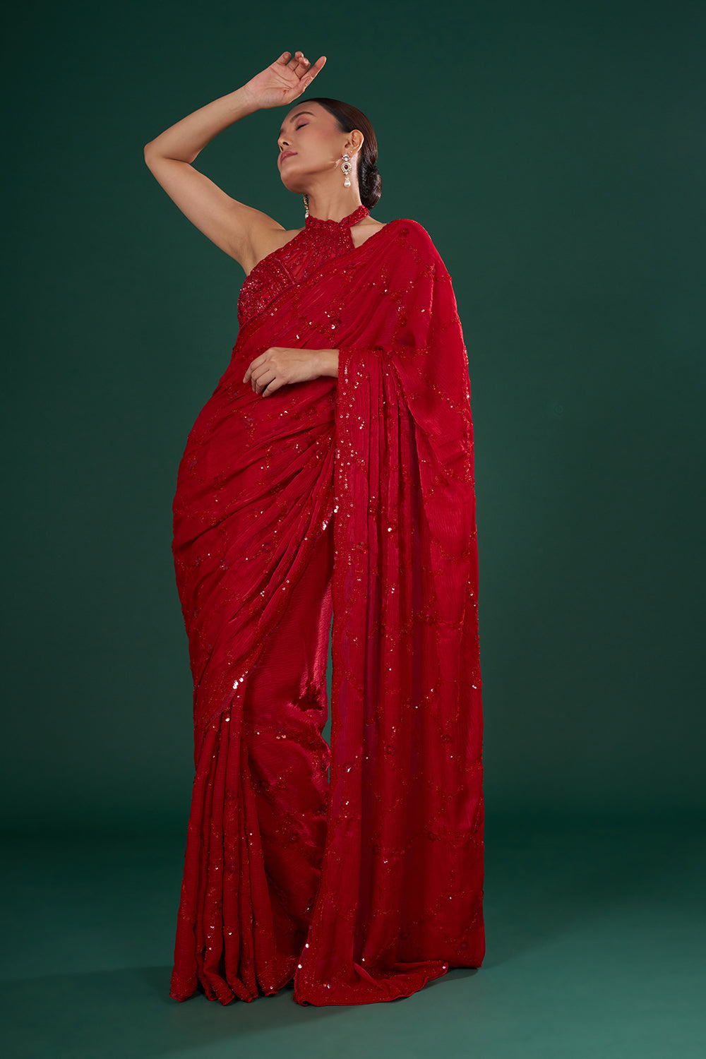 Red Crush Jimmy Choo Saree with Sequin Hand Embroidery