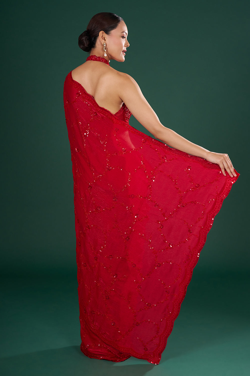 Red Crush Jimmy Choo Saree with Sequin Hand Embroidery