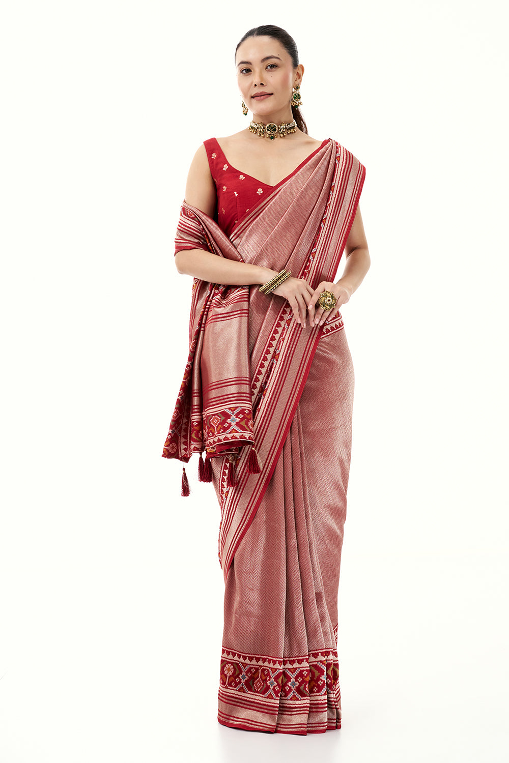 Red Jacquard Silk Woven Saree with Patola Border