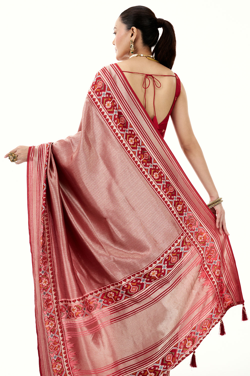 Red Jacquard Silk Woven Saree with Patola Border
