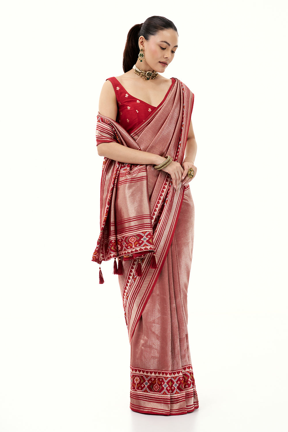Red Jacquard Silk Woven Saree with Patola Border