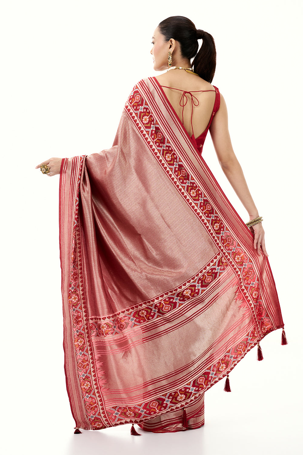 Red Jacquard Silk Woven Saree with Patola Border