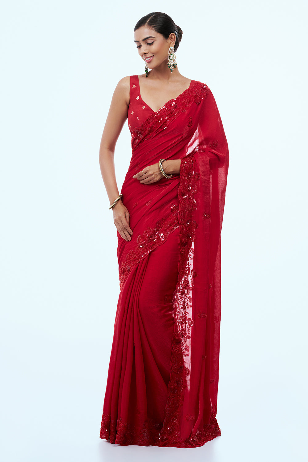 Red Jimmy Choo Saree with Sequins