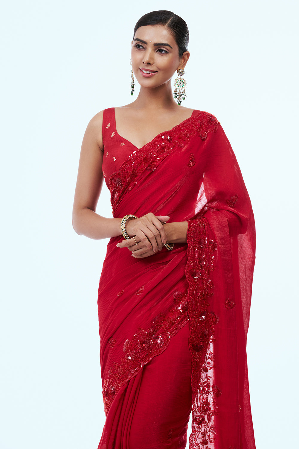 Red Jimmy Choo Saree with Sequins