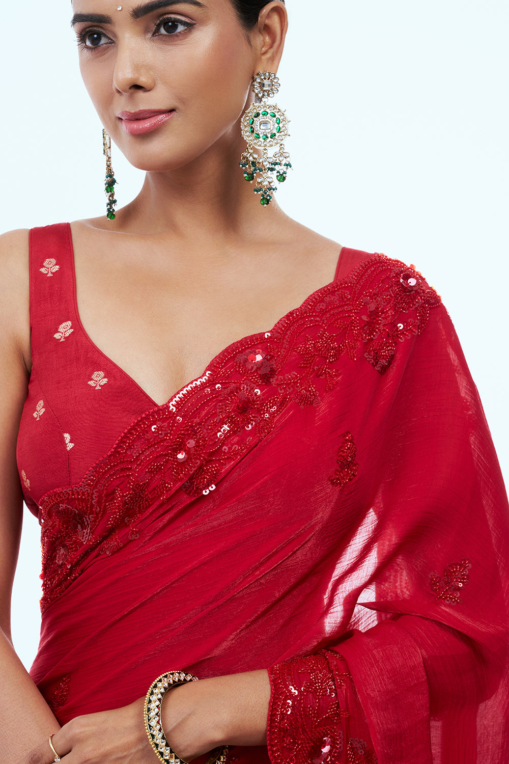 Red Jimmy Choo Saree with Sequins