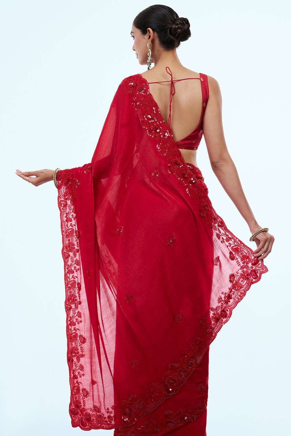 Red Jimmy Choo Saree with Sequins