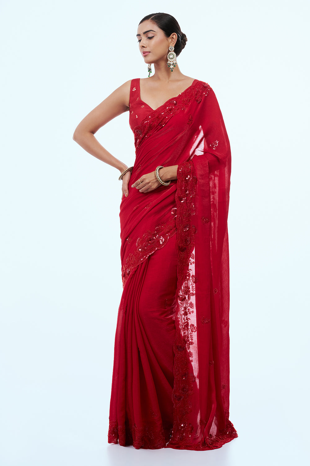 Red Jimmy Choo Saree with Sequins