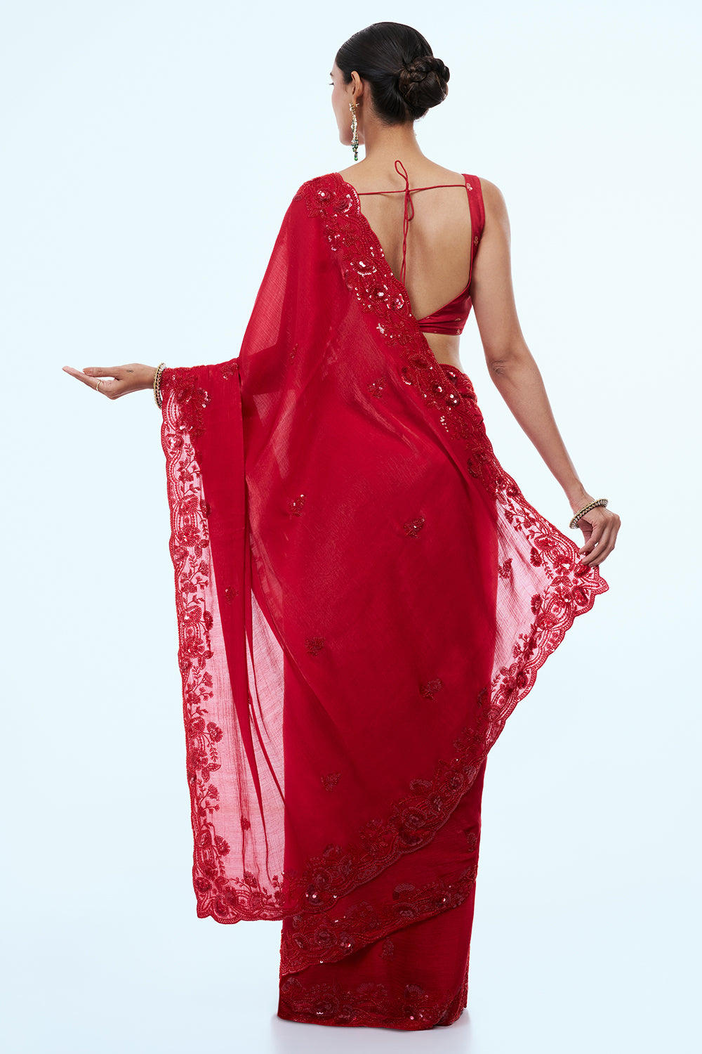 Red Jimmy Choo Saree with Sequins