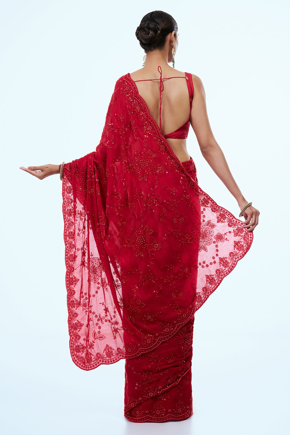 Red Jimmy Choo Saree with Thread Work