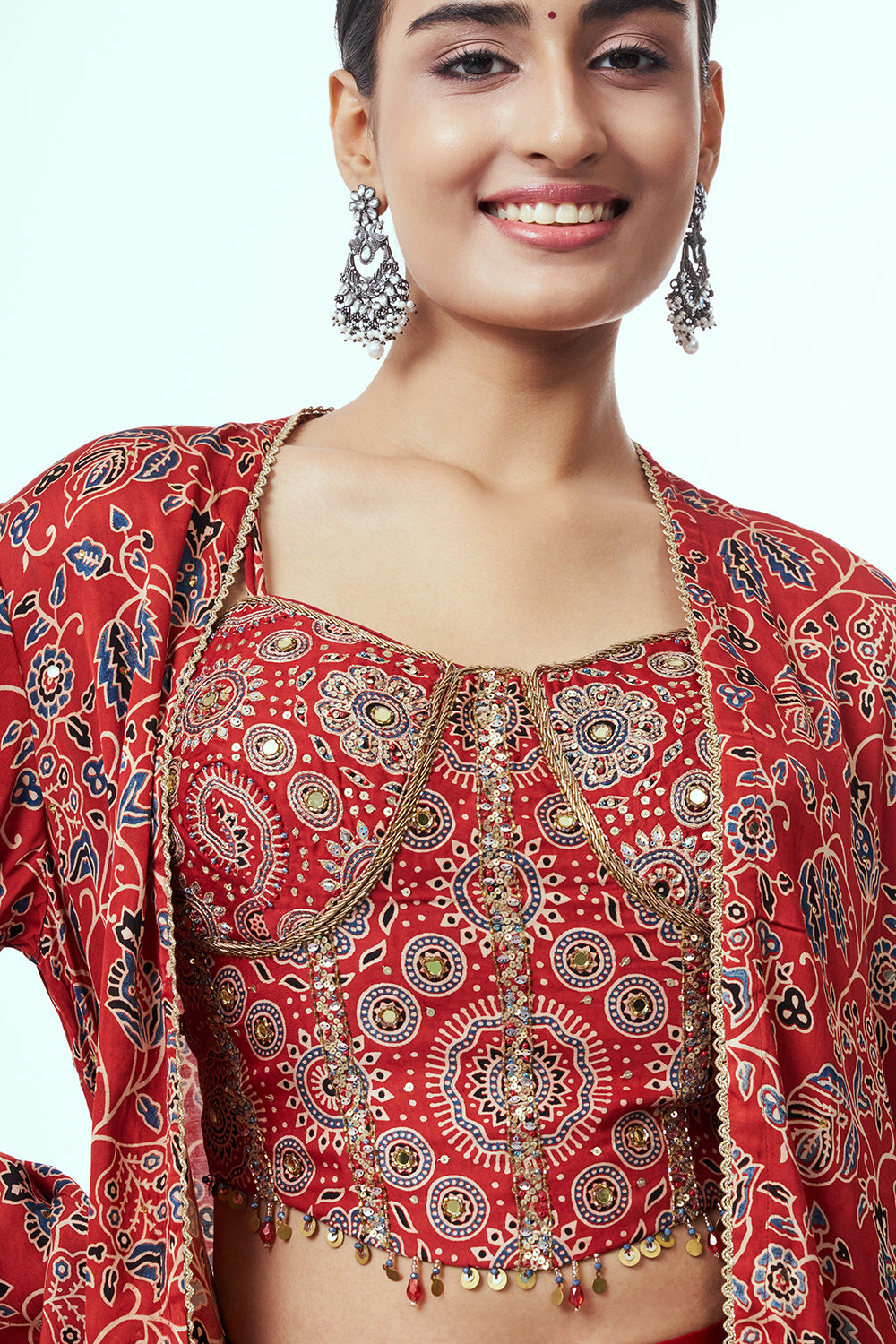 Red Modal Indo Western with Mirror Work