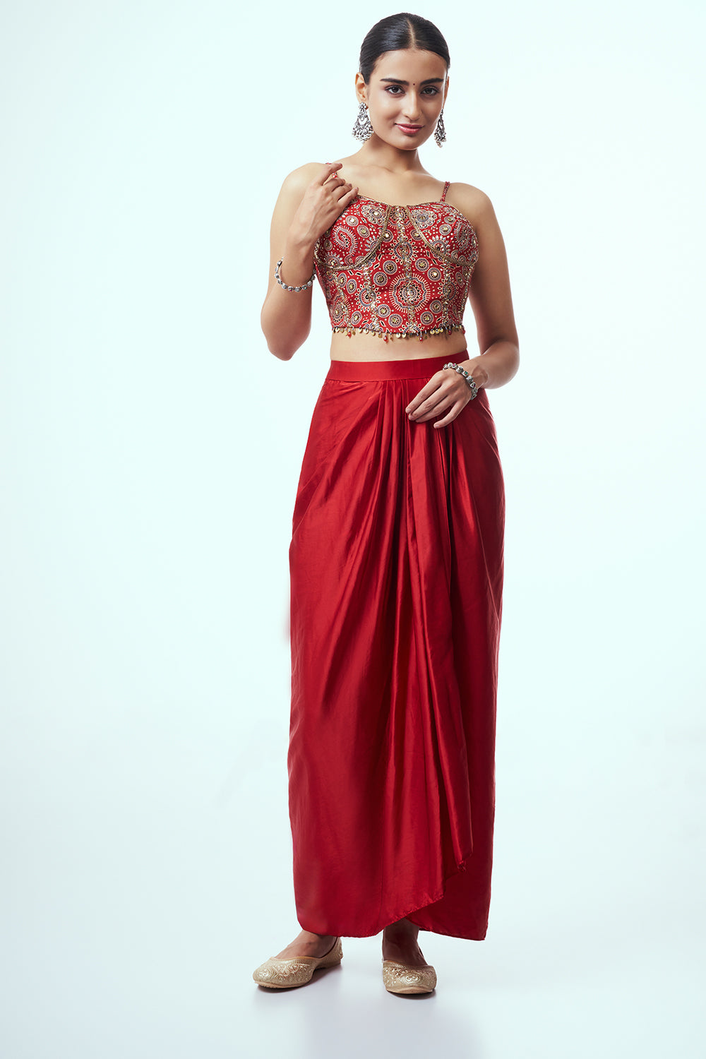 Red Modal Indo Western with Mirror Work