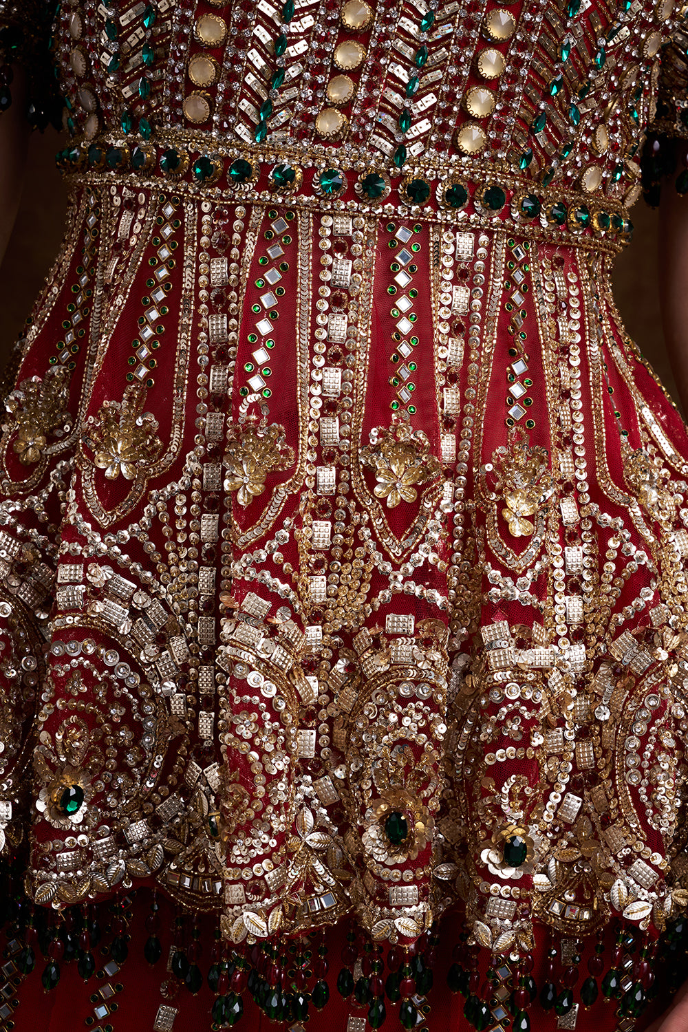 Red Net Bridal Indo-Western Set with Studded Gems and Foil Embellishments