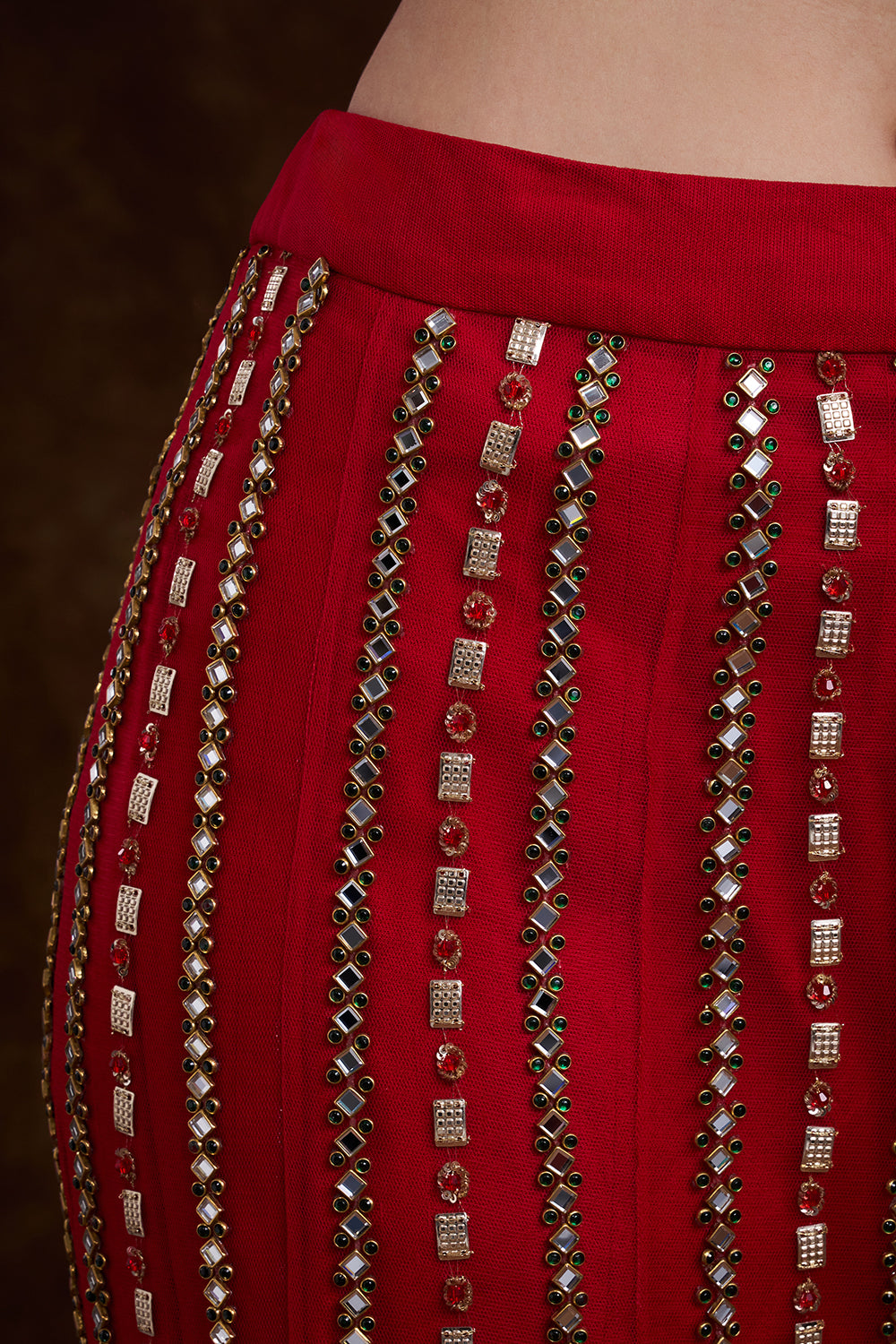 Red Net Bridal Indo-Western Set with Studded Gems and Foil Embellishments