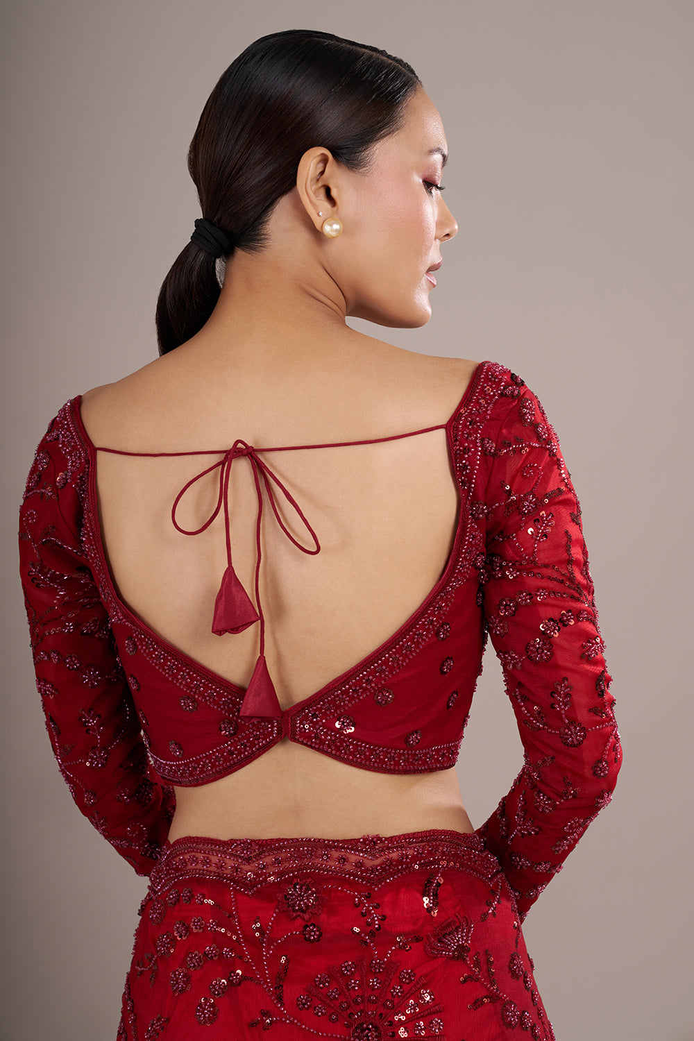 Red Net Saree with Cutdana Embroidery