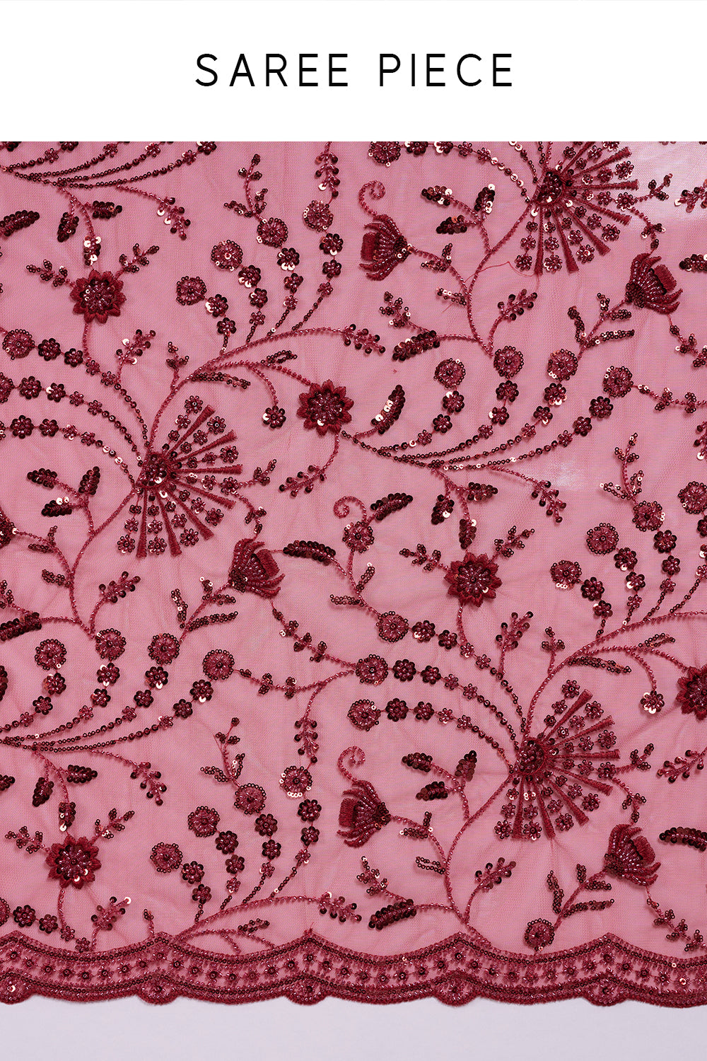 Red Net Saree with Cutdana Embroidery