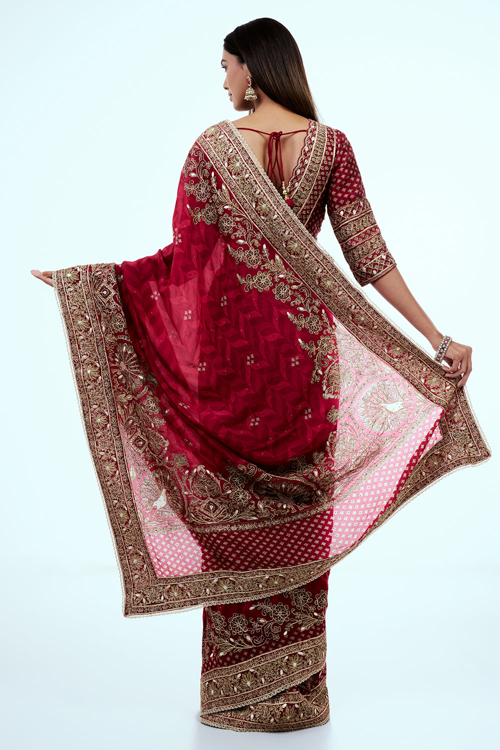 Red Organza Printed Saree with Zari Embroidery