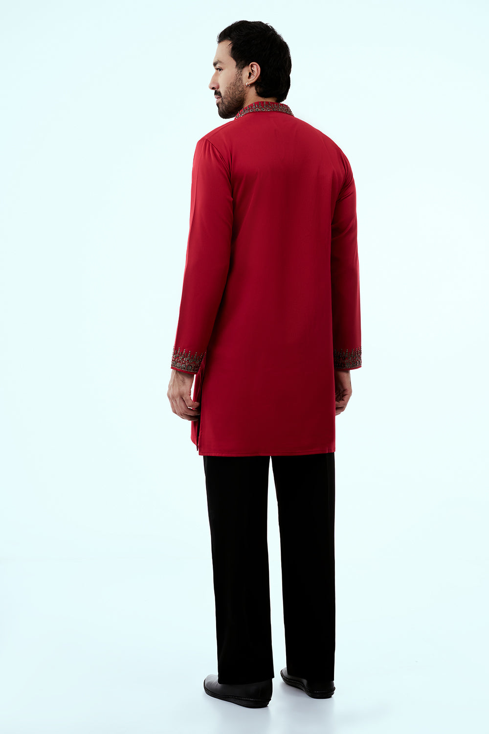 Red Premium Crepe Mens Kurta Set with Sequins Work