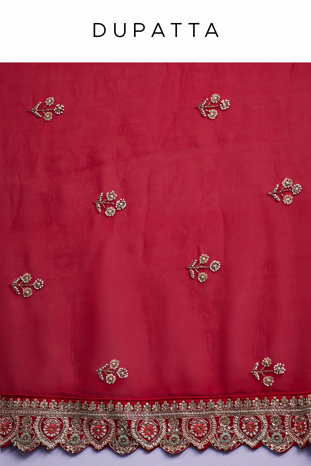 Red Raw Silk Bridal Lehenga with Cutdana and French Knot Work