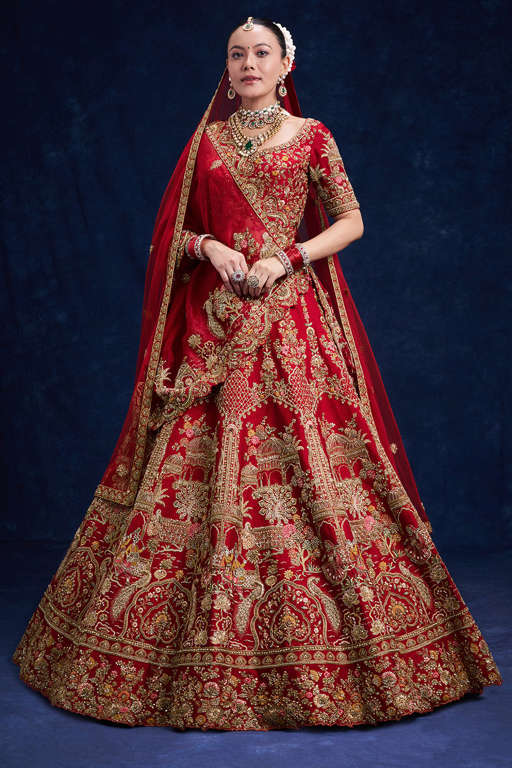 Red Raw Silk Bridal Lehenga with Cutdana and Sequin Details