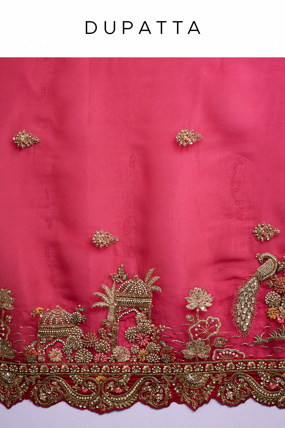 Red Raw Silk Bridal Lehenga with Cutdana and Sequin Details