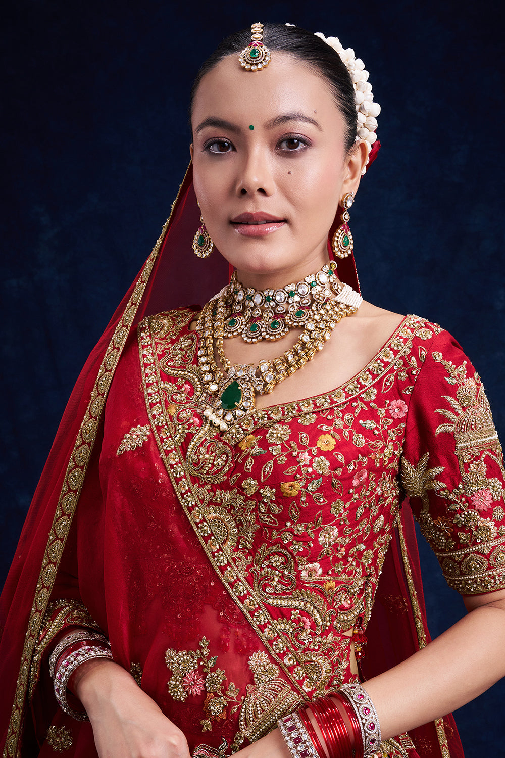 Red Raw Silk Bridal Lehenga with Cutdana and Sequin Details