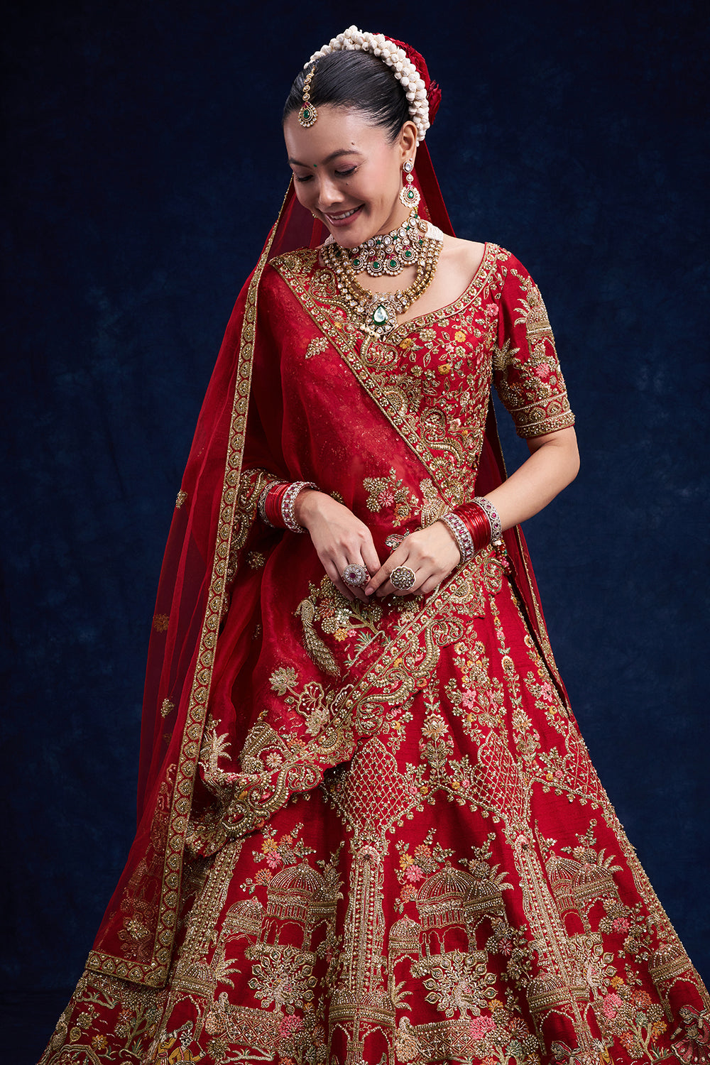 Red Raw Silk Bridal Lehenga with Cutdana and Sequin Details