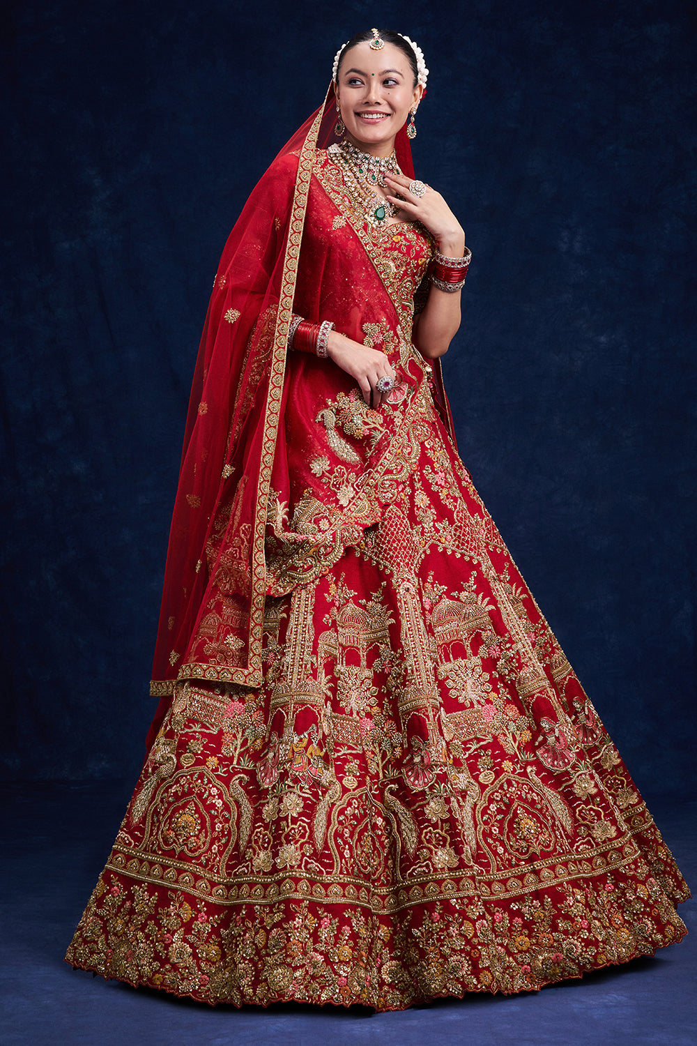 Red Raw Silk Bridal Lehenga with Cutdana and Sequin Details