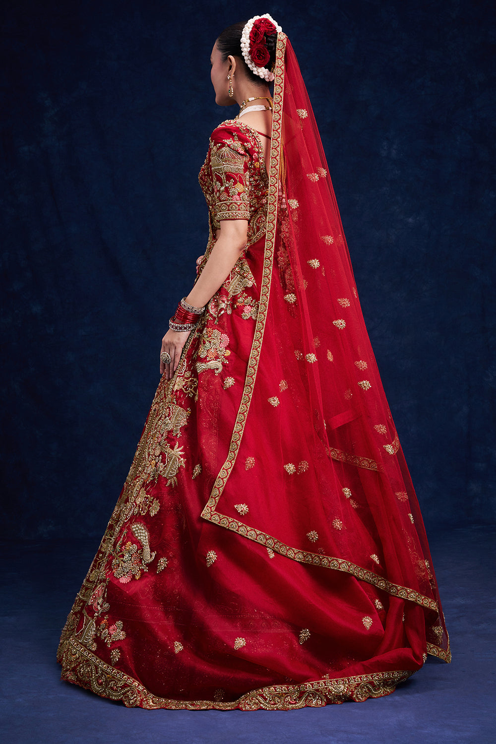 Red Raw Silk Bridal Lehenga with Cutdana and Sequin Details