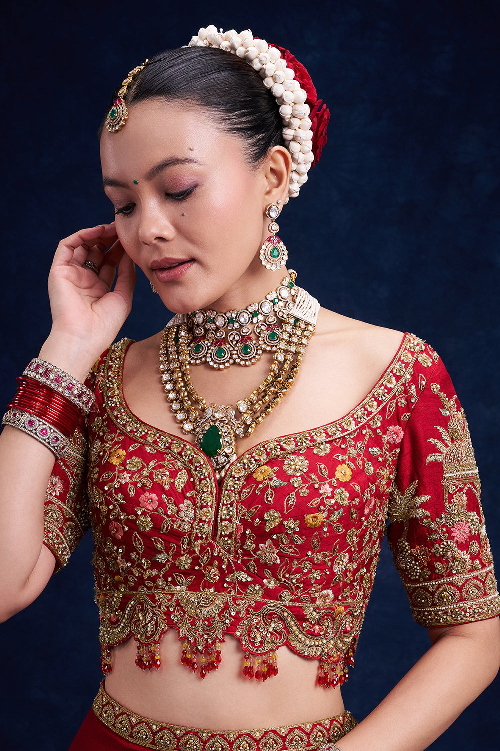 Red Raw Silk Bridal Lehenga with Cutdana and Sequin Details