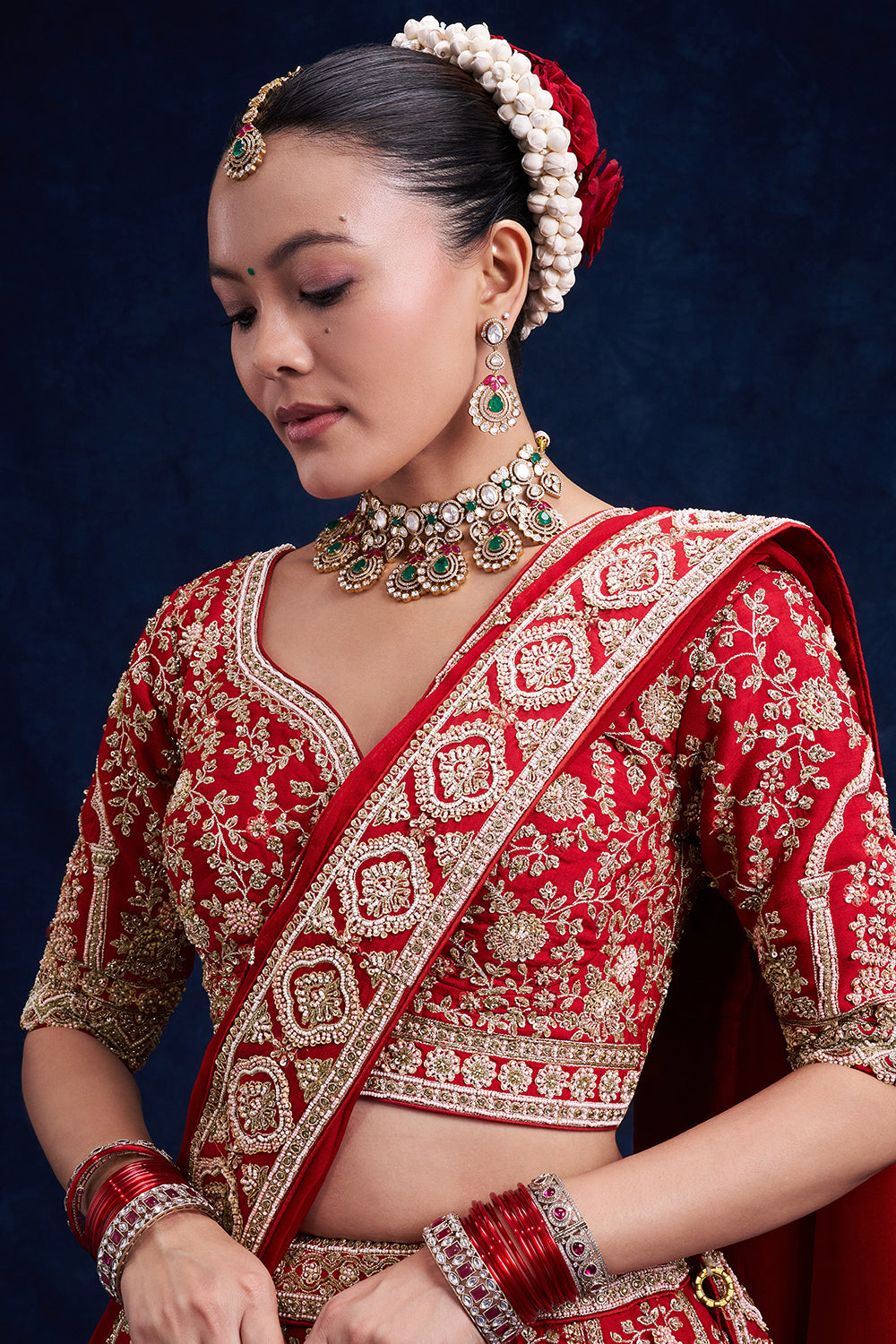 Red Raw Silk Bridal Lehenga with Heritage Motif Details