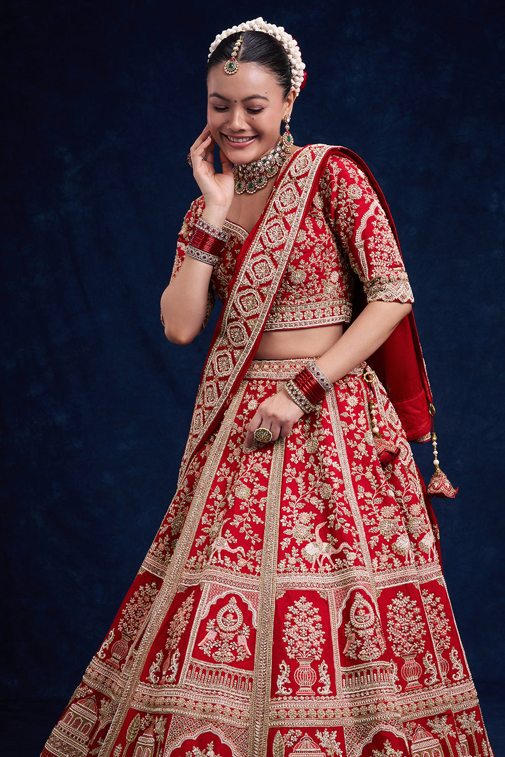 Red Raw Silk Bridal Lehenga with Heritage Motif Details