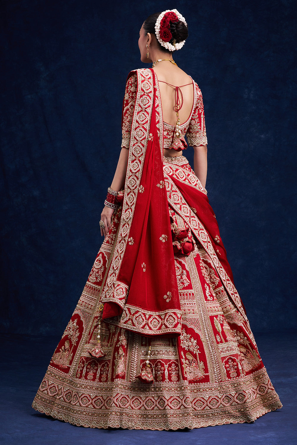 Red Raw Silk Bridal Lehenga with Heritage Motif Details