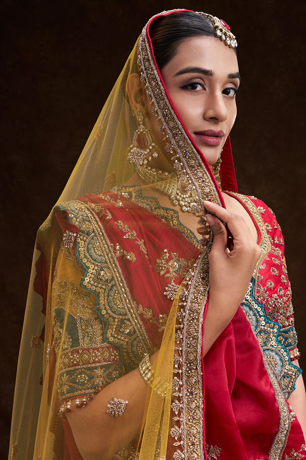 Red Raw Silk Bridal Lehenga with Multi-colour Zardozi Heritage Embroidery